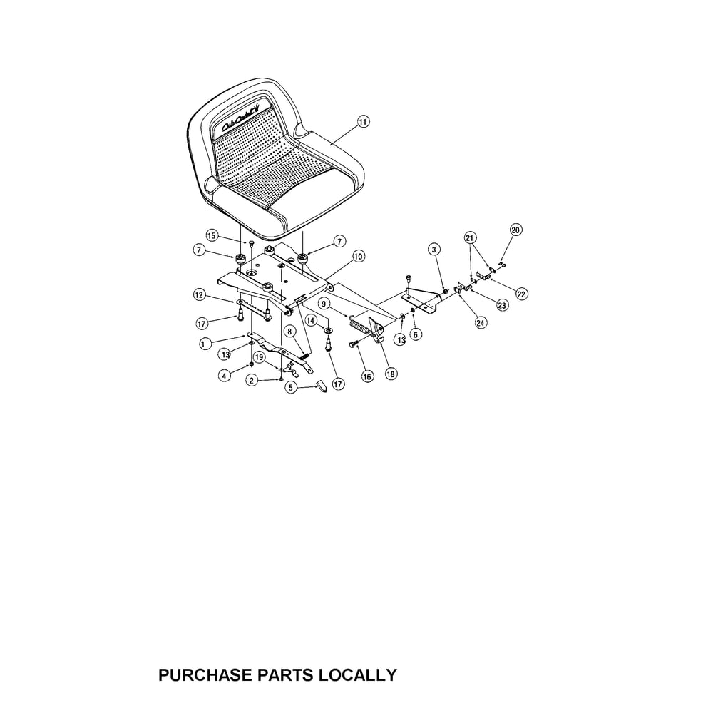 Adjustable Seat Diagram and Parts List for SERIES1500  Cub Cadet Lawn Tractor